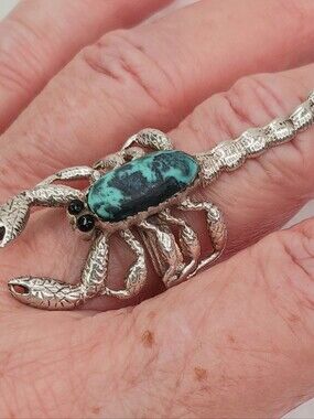 Ring Sz 9.75 VTG Sterling Navajo Scorpion Blue Diamond Turquoise Onyx 3" 10.9g